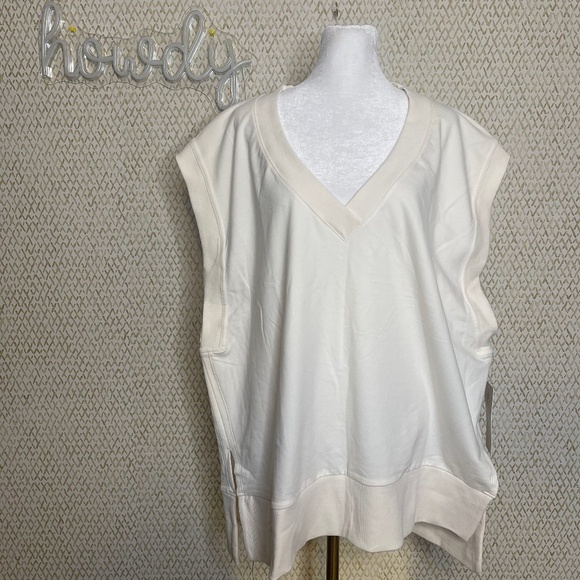 NWT Athleta Off White RetroTerry V Neck Cotton Blend Sweatshirt Size 1X - Picture 1 of 9